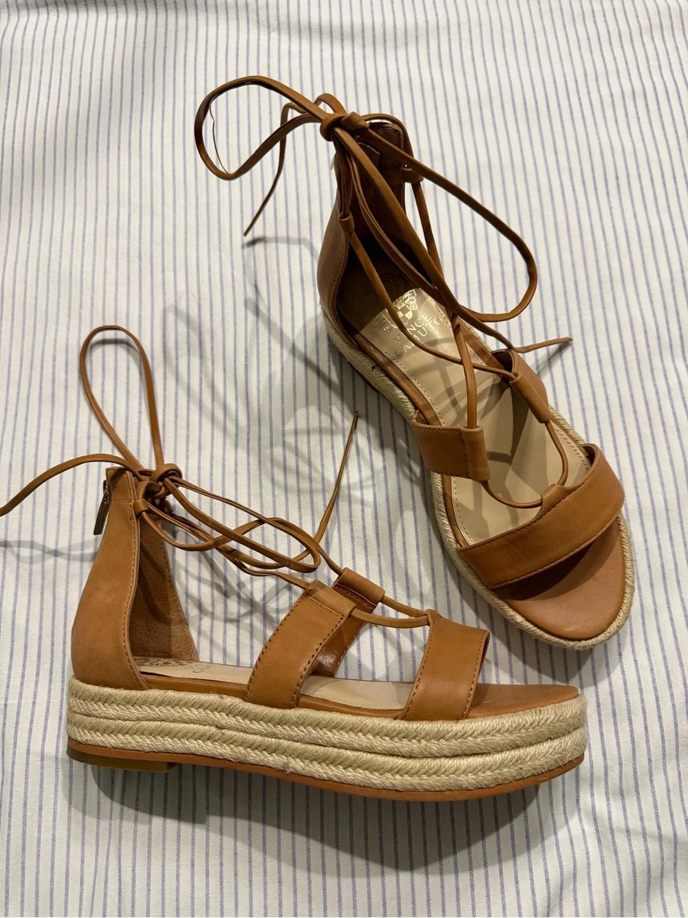 Vince Camuto Tan Lace-Up Espadrille Wedge Sandals